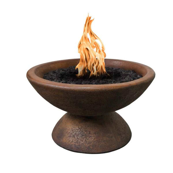 FPT3000 Concrete Fire Pit with natural brown finish and stainless steel burner on patio
