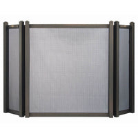 Custom free standing fireplace triple panel screen with bronzed iron frame and heavy gauge mesh