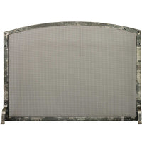 Free standing Craftsman Old World arched fireplace screen with hammered steel frame and scrollwork