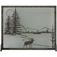 Free standing fireplace screen with burnished bronze frame and burnished copper design, heavy gauge mesh, solid steel frame