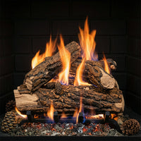 15-inch Country Oak Deluxe Gas Log Set with realistic ceramic logs and glowing embers for vented indoor fireplaces