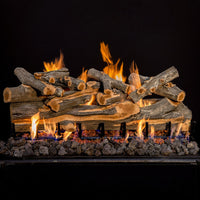 42" Arizona Juniper vented gas log set with realistic weathered wood texture and vibrant flames