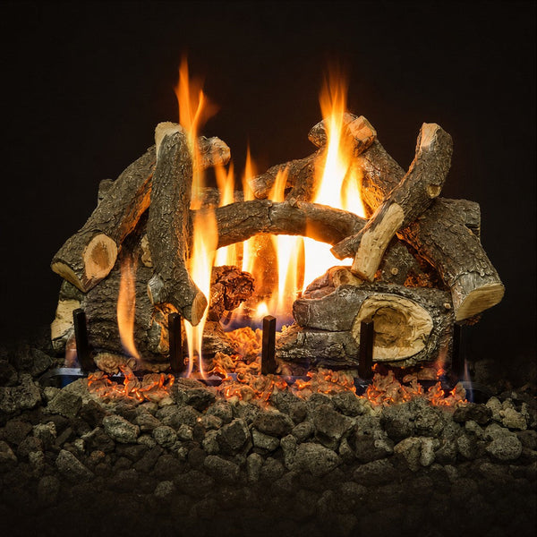 24" GlowFire Arizona Weathered Oak Charred Outdoor Gas Log Set with realistic charred oak logs and stainless steel burner
