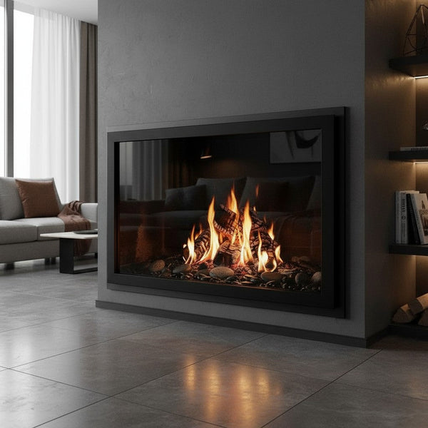 Slim Moderne Masonry fireplace glass doors with slim 2 1/8” frame, custom made, 5-year warranty