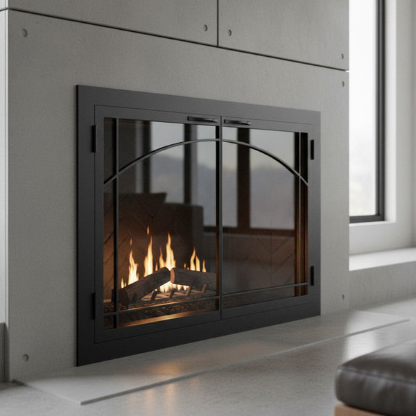 Carolina Sunrise masonry and zero clearance fireplace glass doors with custom dimensions and 5-year warranty