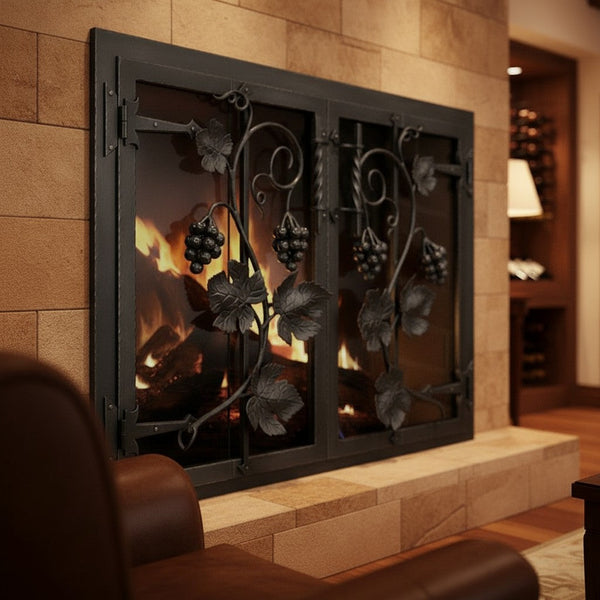 Napa Valley masonry and prefab fireplace glass doors with custom frame dimensions and 5-year warranty