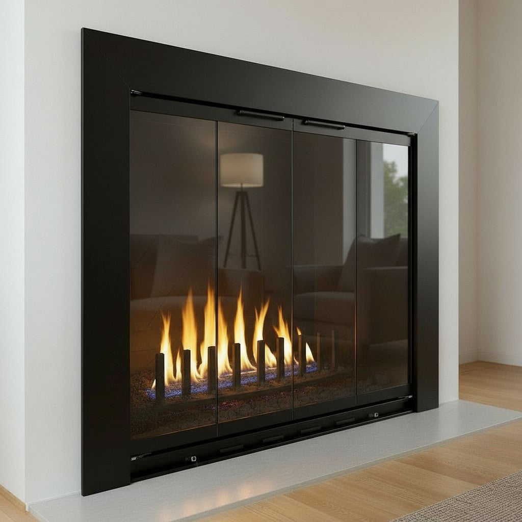 Reflection - Custom Masonry Fireplace Glass Doors