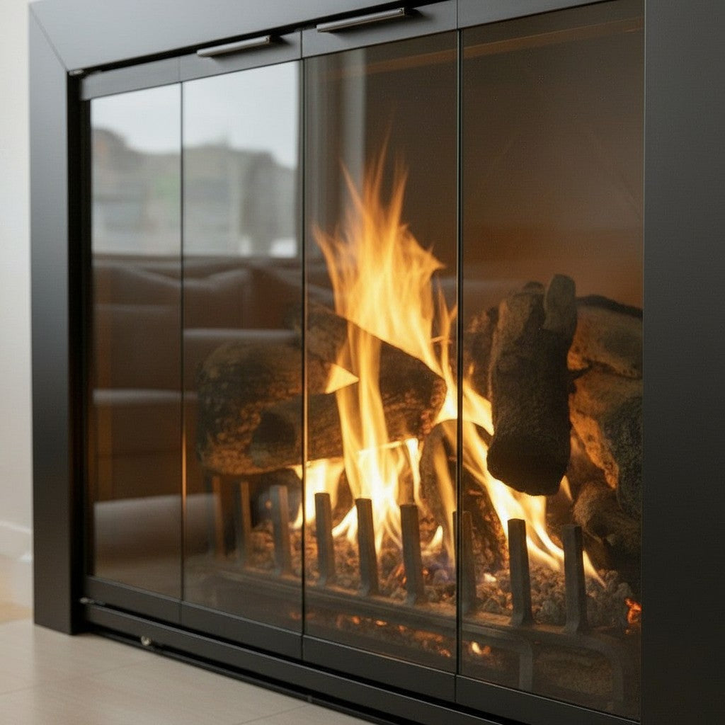 Reflection - Custom Masonry Fireplace Glass Doors