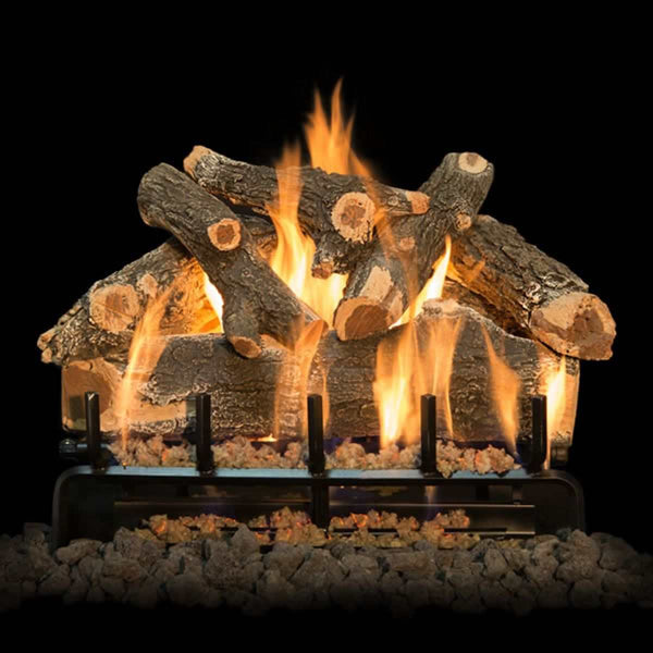 Grand Canyon AZ Weathered Oak see-through outdoor gas log set with hand-painted cast logs and ANSI certified burners