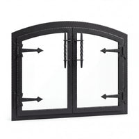 Hammered Edge fireplace glass doors — white left — Matte Black