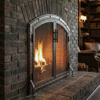 Free Standing Fireplace Screen Custom Made Blacksmith Arch Working Doors