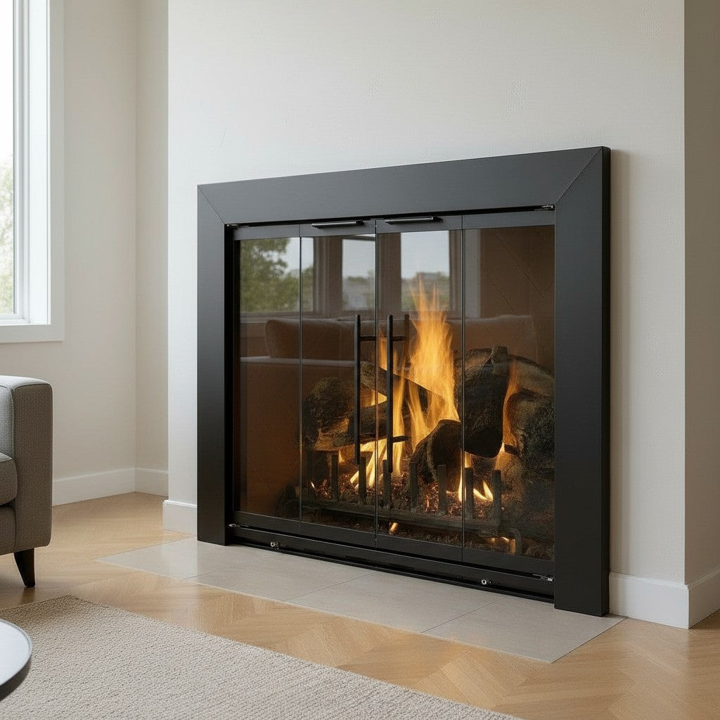 Reflection - Custom Masonry Fireplace Glass Doors