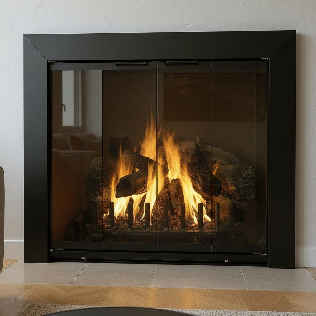 Reflection - Custom Masonry Fireplace Glass Doors