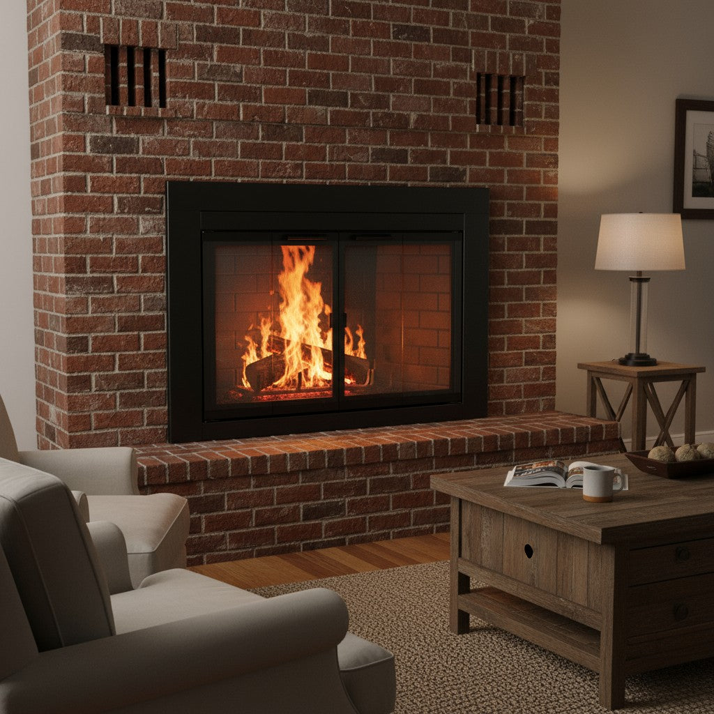 Ardmore Flat Black Masonry Fireplace Door | Durable Design
