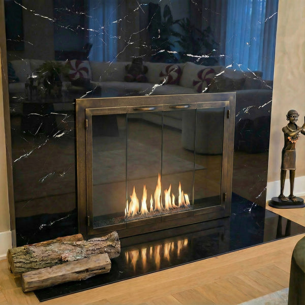 7146 - 2x Burnished bronze + 2x Mesh doors behind the glass