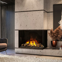 e-MatriX 32"x26" Electric Firebox – Right-Facing Two-Sided Built-In Fireplace | Water Vapor Flame, Charred Logs, Crackling Sound (X-FEF3226L2R)