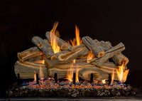 36" Arizona Juniper see-through vented dual-sided gas log set with realistic hand-painted weathered wood logs for modern fireplaces