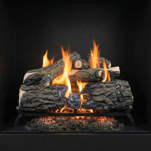 24" Blazed Oak Gas Log Set with realistic ceramic logs and glowing embers for indoor vented fireplaces