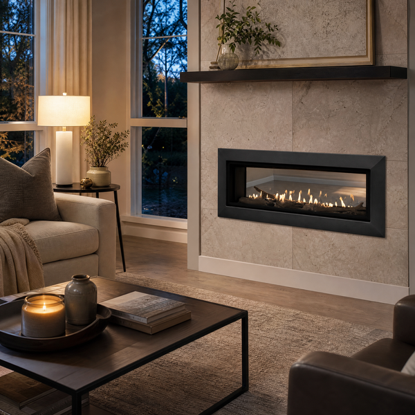 Majestic Echelon II 48" See-Through Direct Vent Linear Gas Fireplace — lifestyle