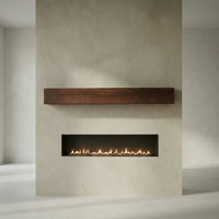 Custom Metal Floating Mantel Shelf: Non-Combustible, Wood Grain Walnut, Any Size