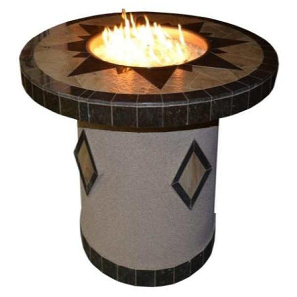OPT-5545 Round Dining Gas Fire Table with natural stone top and stainless steel burner