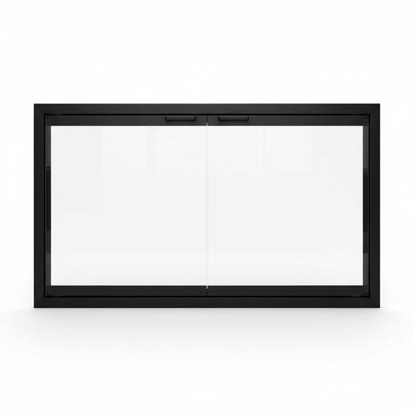 9180 Fireplace doors exact size 41 15/16 x height 21 7/8 matte black grey glass modern handle twin glass door