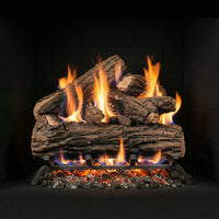 18" Country Oak Deluxe Gas Log Set with realistic ceramic logs in single-sided vented fireplace