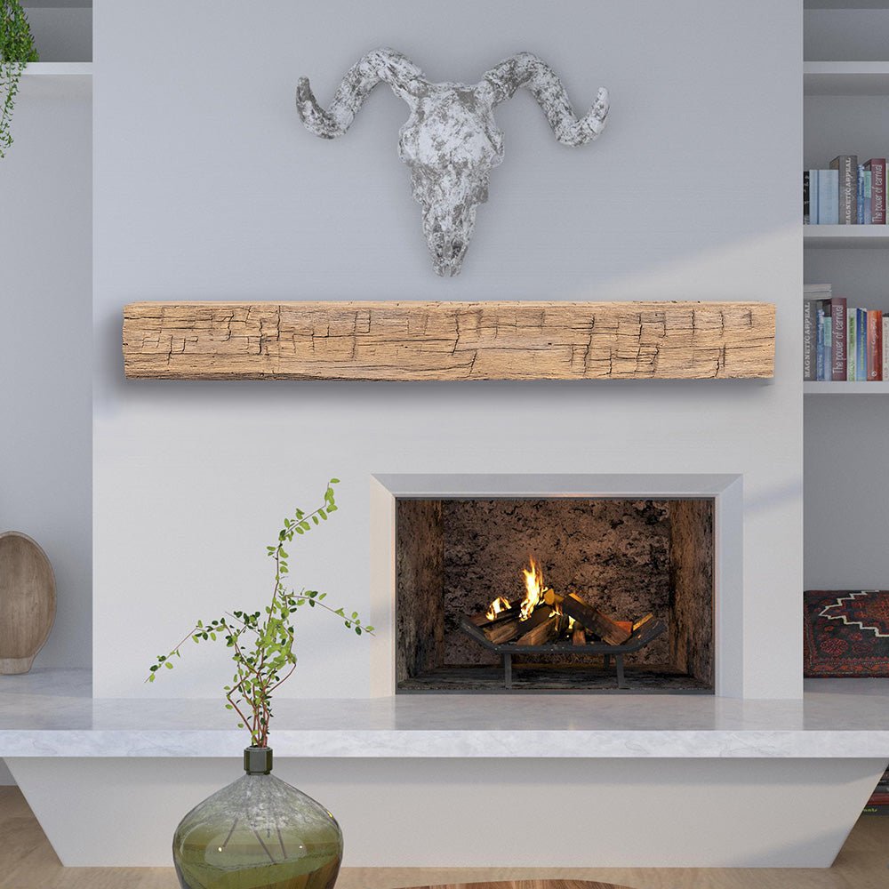 Tavern Timbered Beam Non-Combustible Mantel Shelf WHEAT Finish - ExceptionalFire