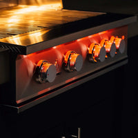TrueFlame 40 inch built-in stainless steel grill with illuminated control knobs and cooking grates