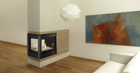 Majestic Pier 36 multi-sided gas fireplace lifestyle room shot