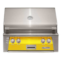 Alfresco ALXE 30-inch built-in natural gas grill with rotisserie in yellow stainless steel