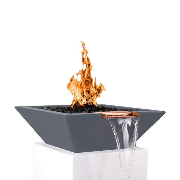 Maya Fire & Water Bowl propane fire pit with chestnut color, electronic ignition, water feature, and key valve kit