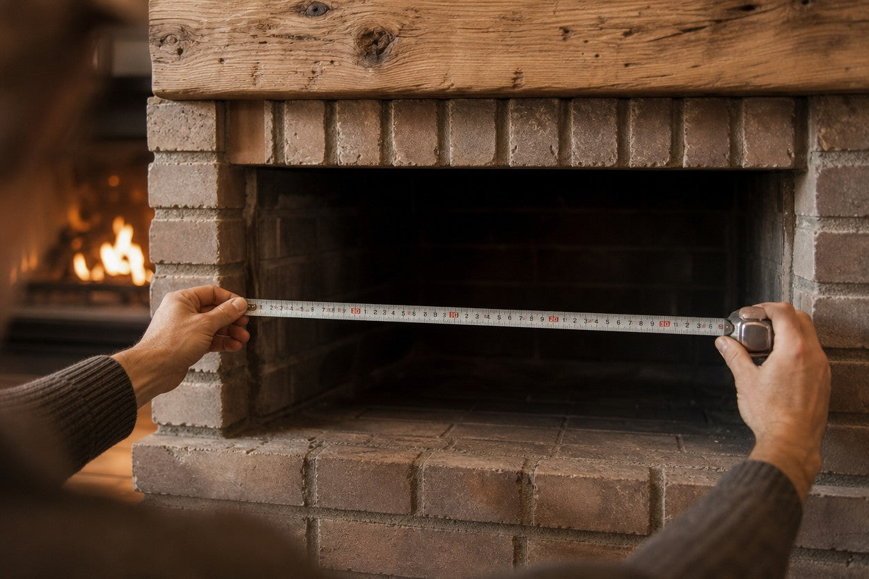 Measuring a masonry fireplace opening with a steel tape measure