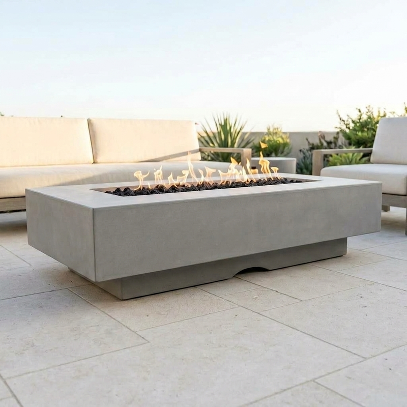 Del Mar 84-Inch GFRC Fire Pit — Match Lit — Natural Gray patio view