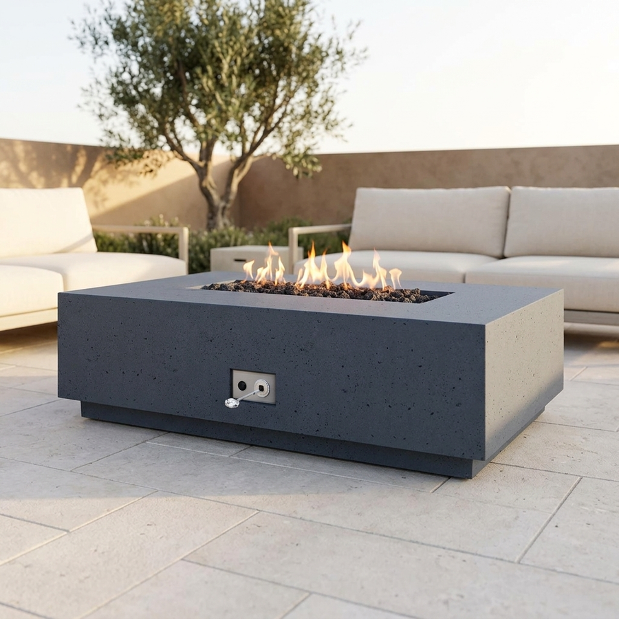 Firegear Sanctuary 1 56-Inch Concrete Fire Table — Stainless Steel Burner with Lava Rock