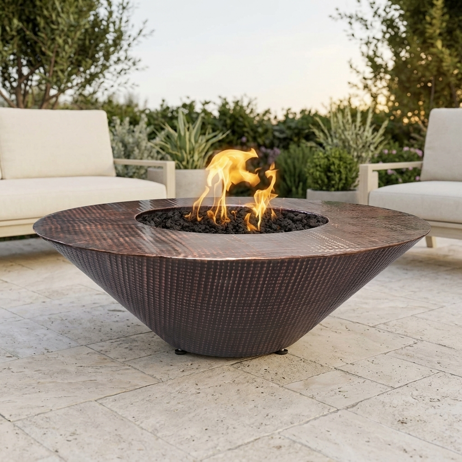 The Outdoor Plus 48" Cazo Fire Pit — Wide Ledge — Hammered Copper