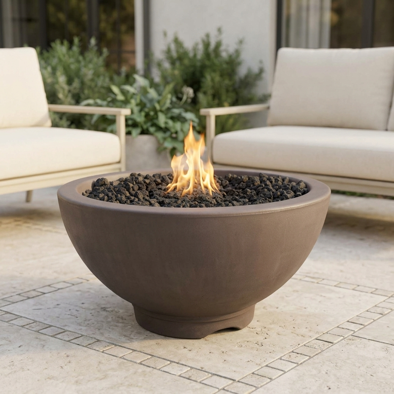 The Outdoor Plus 38" Sonoma Fire Pit — GFRC — Match Lit w/ Flame Sense — patio view