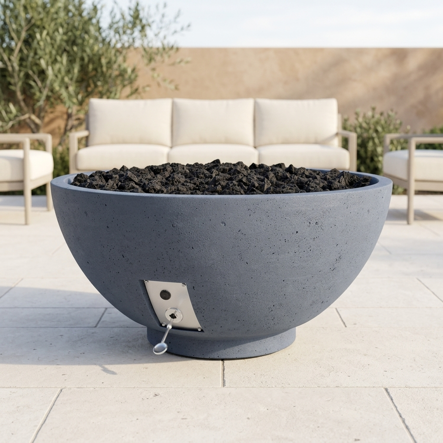 Firegear Sanctuary 2 39-Inch Concrete Fire Bowl — Pro Brass Burner with Lava Rock