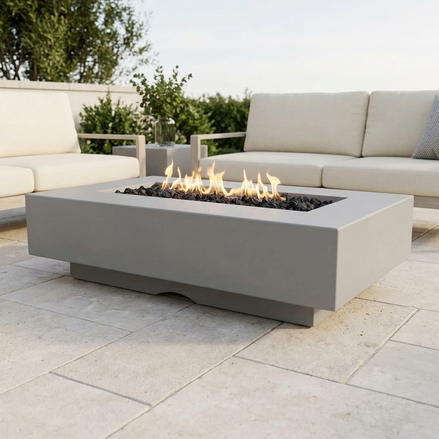 Del Mar 48-Inch GFRC Fire Pit — Match Lit