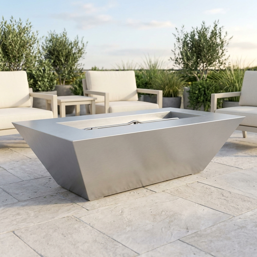 The Outdoor Plus 96" Atlantic Fire Pit — 18" Tall — Stainless Steel