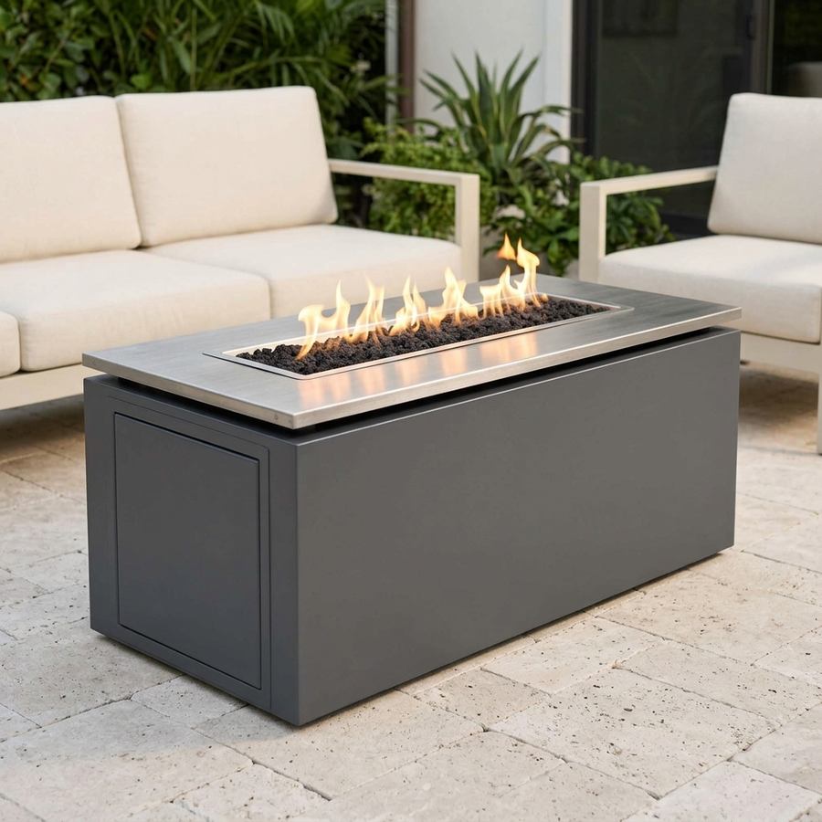 The Outdoor Plus 46-Inch Merona Fire Table — Stainless Top & Powder-Coat Base