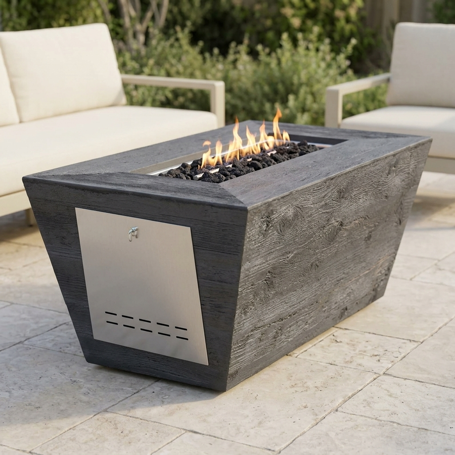 The Outdoor Plus 60" Rectangular Plymouth Fire Pit — 16" Tall — Wood Grain