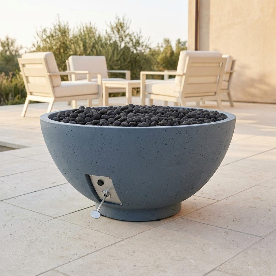 Firegear Sanctuary 3 29-Inch Concrete Fire Bowl — Pro Brass Burner with Lava Rock