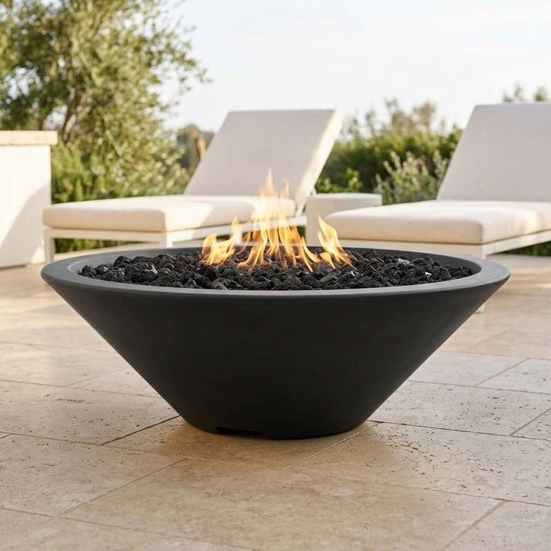 The Outdoor Plus 48" Cazo Fire Pit — Narrow Ledge — GFRC — Low Voltage Electronic Ignition — patio view