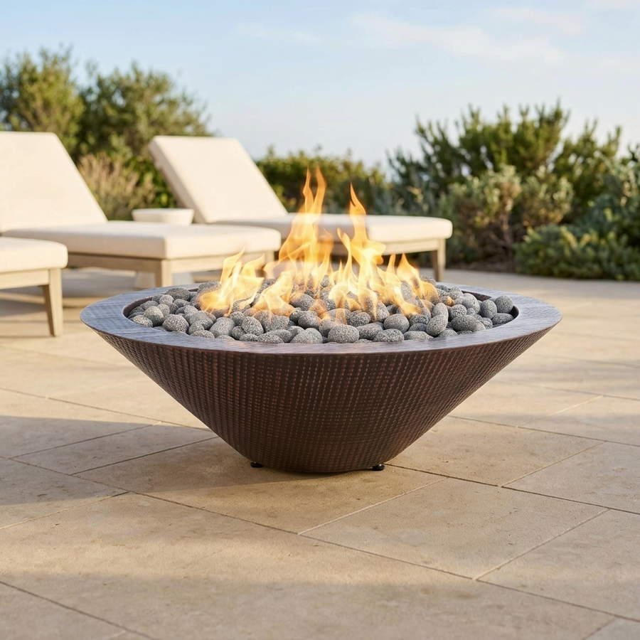 The Outdoor Plus 48" Cazo Fire Pit — Narrow Ledge — Hammered Copper