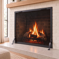 Three-quarter view of the Bar Iron fireplace screen by Stoll Industries — AI-assisted visualization