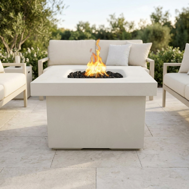 The Outdoor Plus 36" Square Ramona Fire Table — GFRC — Fire Glow (Spark Ignition w/ Flame Sense) — alternate view