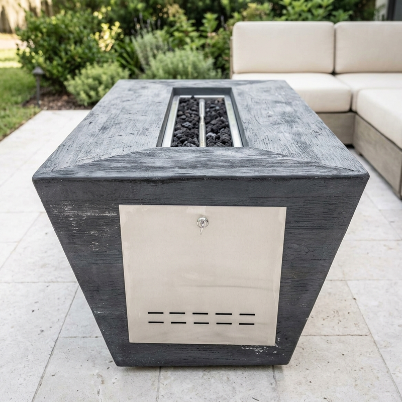 The Outdoor Plus 72" Rectangular Plymouth Fire Pit — 24" Tall — Wood Grain — alternate view