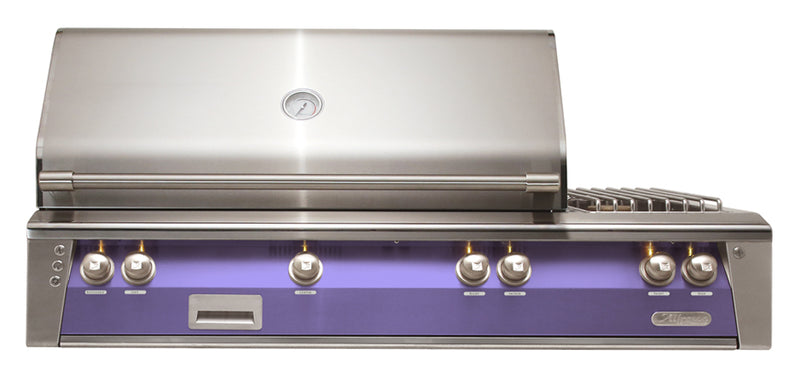 Alfresco ALXE 56-Inch Built-In Natural Gas Grill & Side Burners — Lilac / Blue Lilac Gloss — manufacturer front view