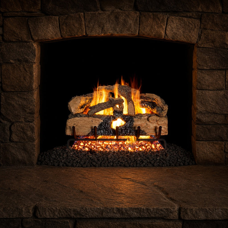 18" Charred Evergreen Split Oak Vented Gas Log Set | Real Fyre